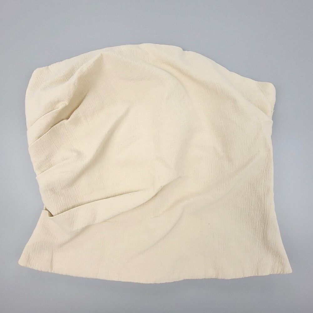 ZARA 90s Strapless Ruched Corset Crop Top Ecru Large Clean Girl Quiet Luxury Y2k